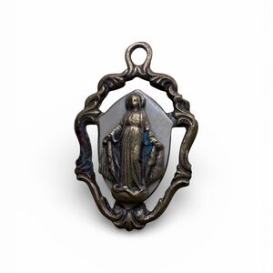 Vintage Art Nouveau Miraculous Medal Religious‎ Pendant Made In Italy